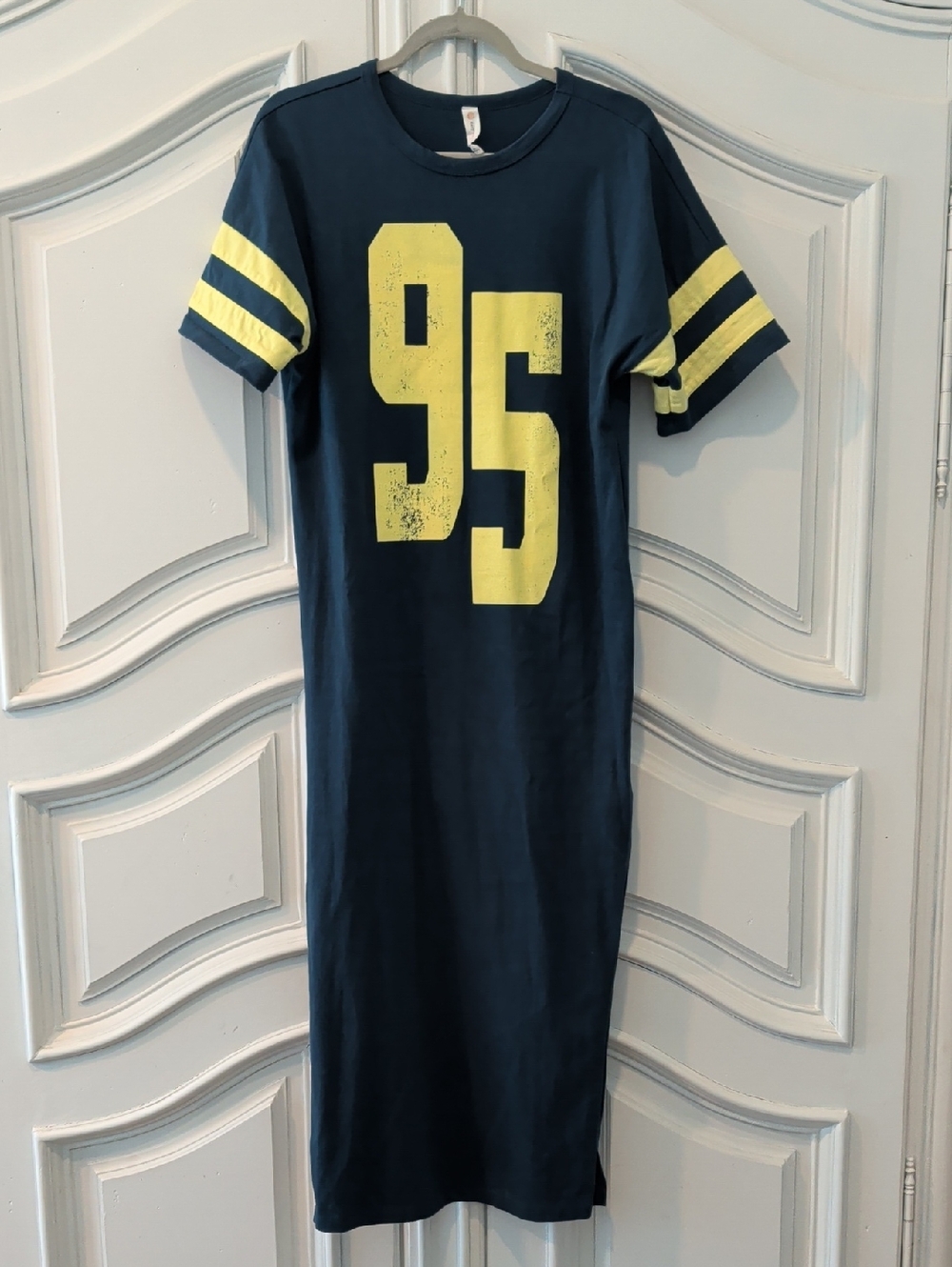 Anthropologie Navy T-shirt Dress with Yellow '95' Graphic